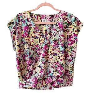 Cabi 5211 Eden Floral Multicolor Blouse Wrap Top M